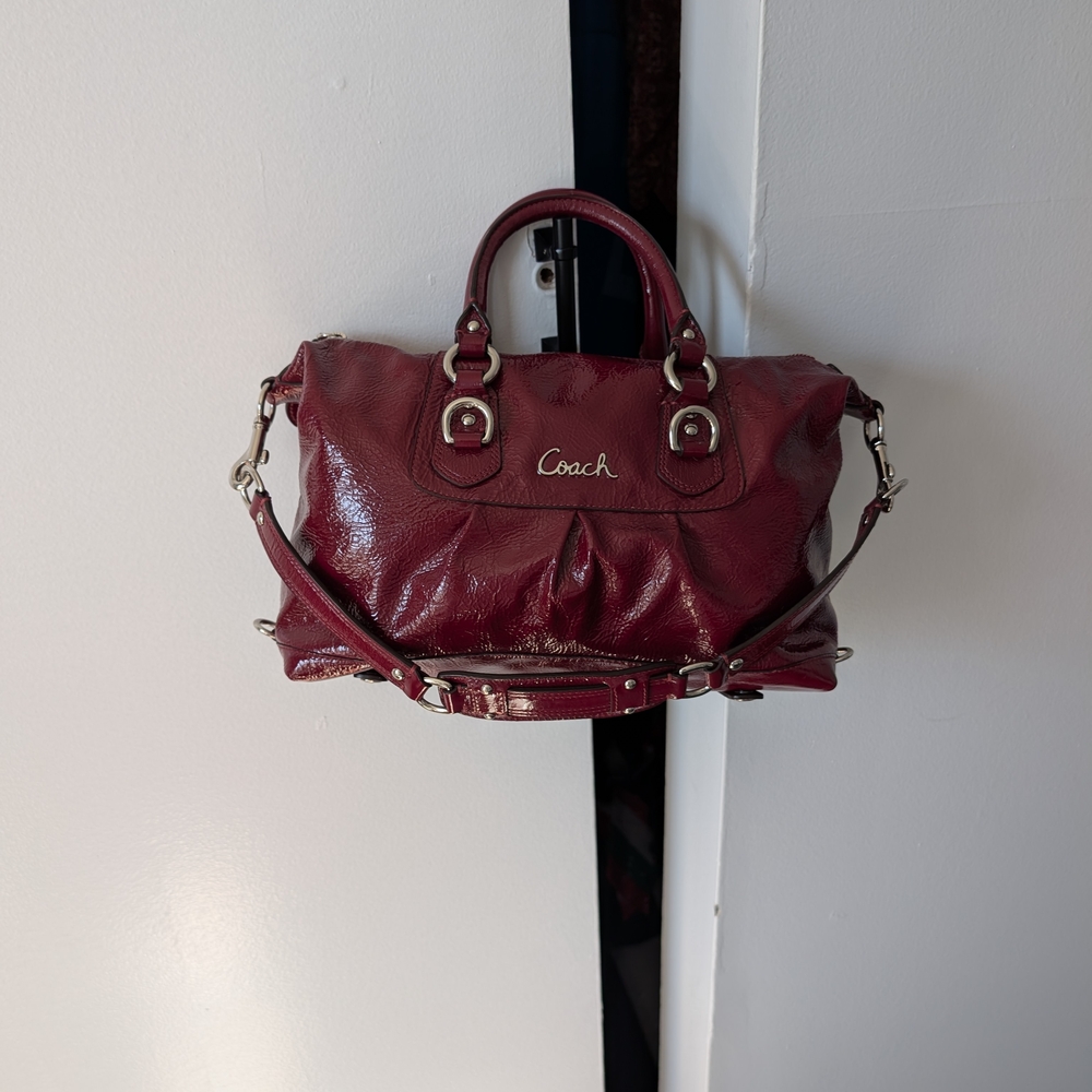 Coach Ashley Dark Red Patent Leather Satchel and Wallet with Dust Bag (F15455) - Picture 3 of 16